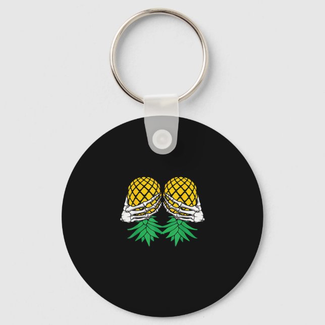 Halloween Upside Down Pineapple Swinger Skeleton H Keychain (Front)