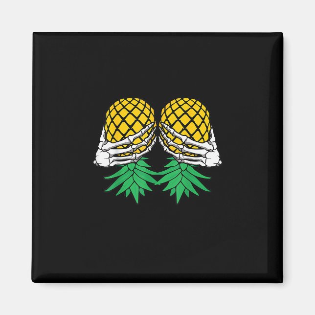 Halloween Upside Down Pineapple Swinger Skeleton H Magnet (Front)