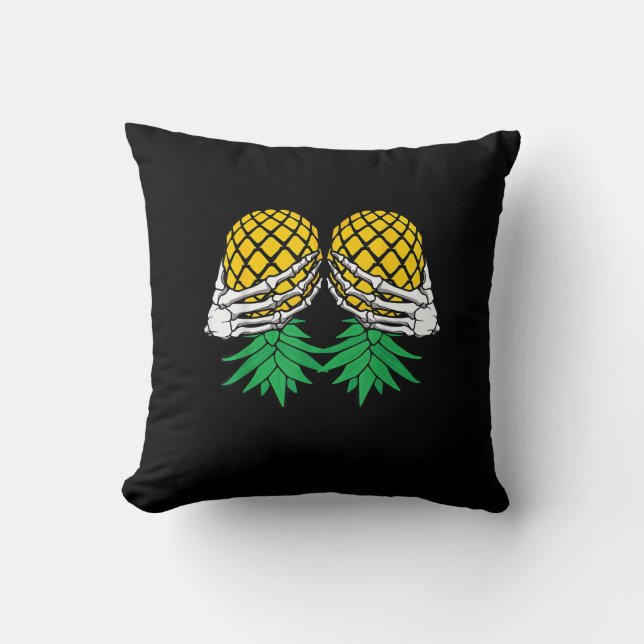Halloween Upside Down Pineapple Swinger Skeleton H Throw Pillow (Front)