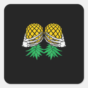 Halloween Upside Down Pineapple Swinger Skeleton Square Sticker