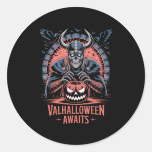 Halloween Valhalloween Awaits - Valhalla Viking Sk Classic Round Sticker