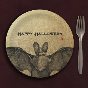 Halloween Vampire Bat Gold Paper Plate