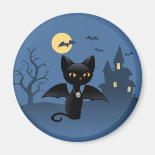 Halloween Vampire Black Cat with Wings Magnet