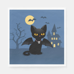 Halloween Vampire Black Cat with Wings Napkins