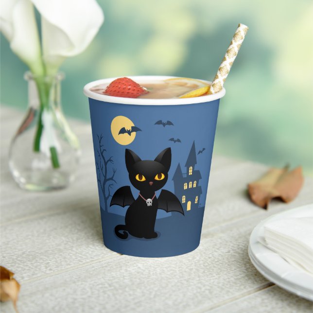 Halloween Vampire Black Cat with Wings Paper Cups (Insitu)