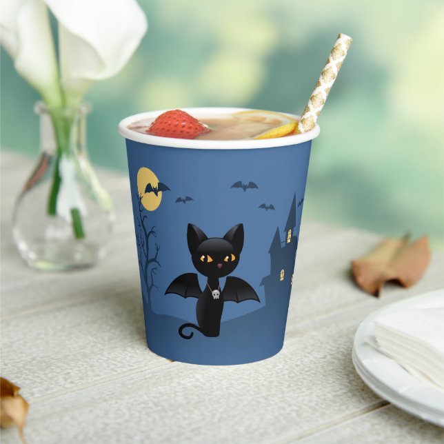 Halloween Vampire Black Cat with Wings Paper Cups (Insitu)