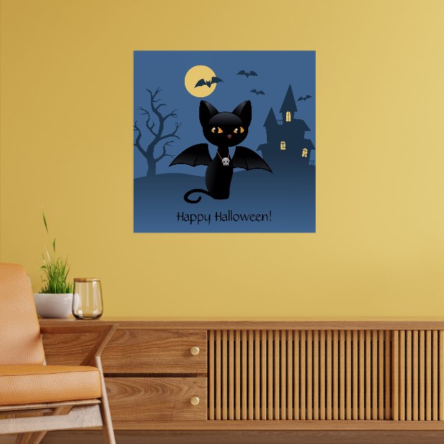 Halloween Vampire Black Cat with Wings Poster (Living Room 2)
