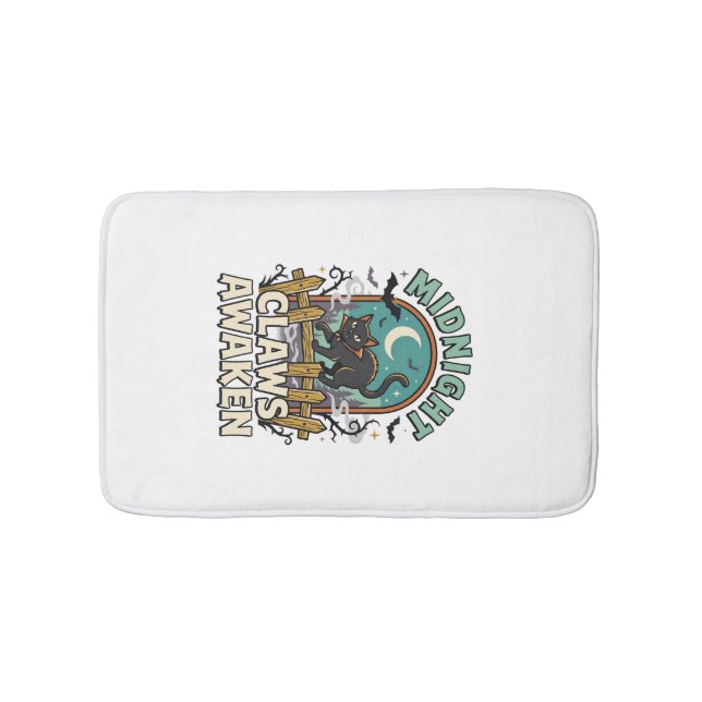 Halloween Vampire Cat Midnight Mischief Bath Mat (Front)