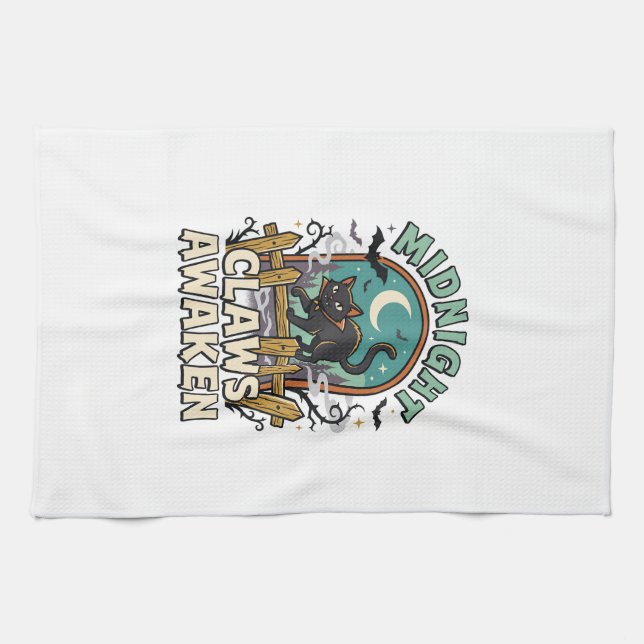 Halloween Vampire Cat Midnight Mischief Kitchen Towel (Horizontal)