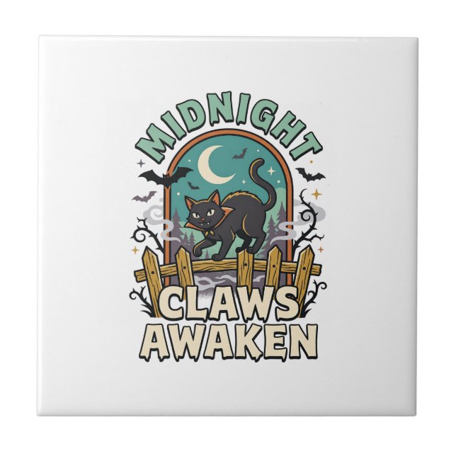 Halloween Vampire Cat Midnight Mischief Tile (Front)