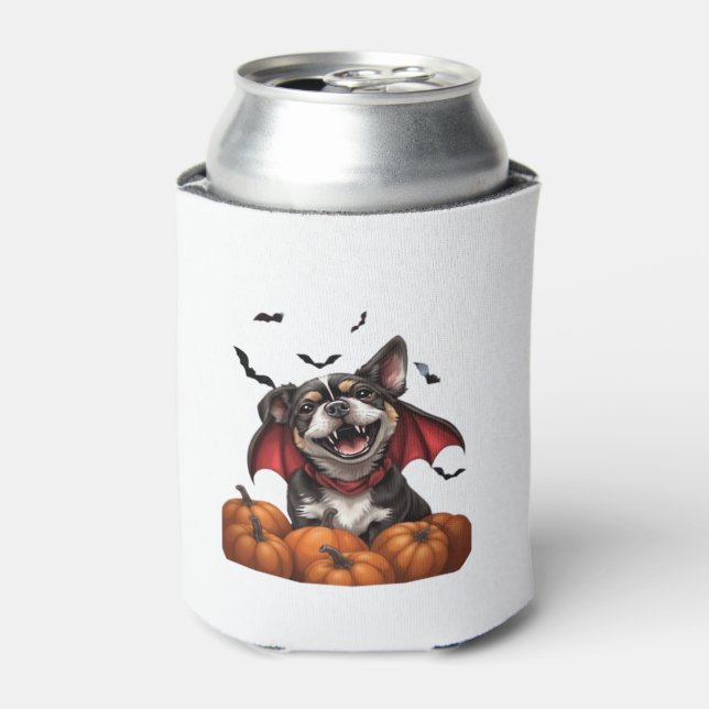 Halloween Vampire Dog with Pumpkins Classic T-Shir Can Cooler (Can Front)