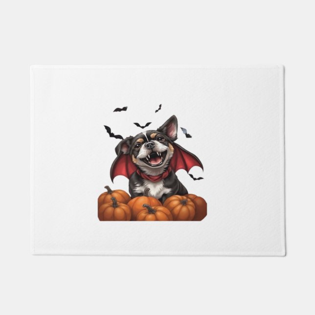 Halloween Vampire Dog with Pumpkins Classic T-Shir Doormat (Front)