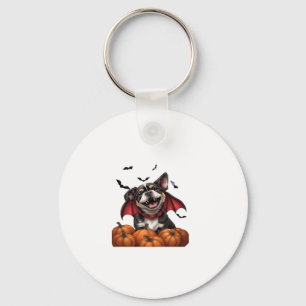 Halloween Vampire Dog with Pumpkins Classic T-Shir Keychain
