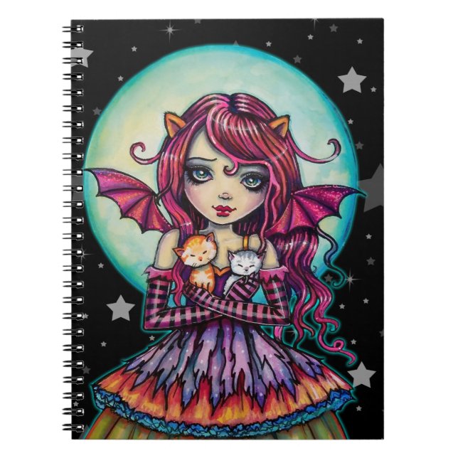Halloween Vampire Fairy with Two Cats Notebook (Front)