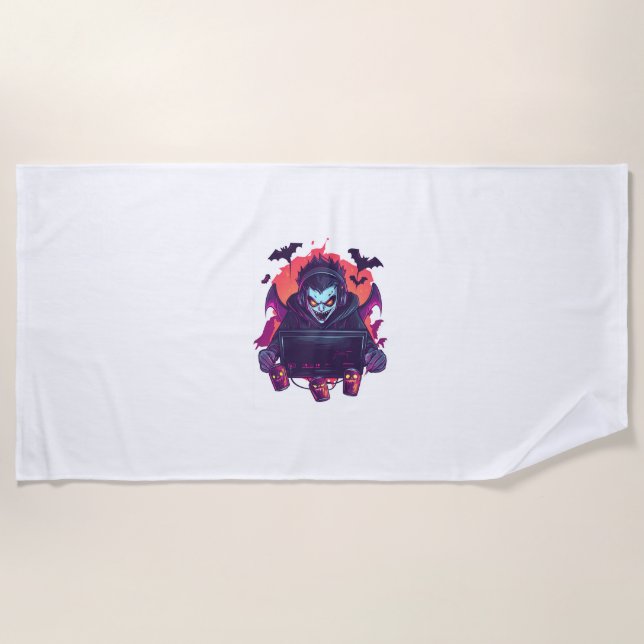 Halloween Vampire Gamer Beach Towel (Front)
