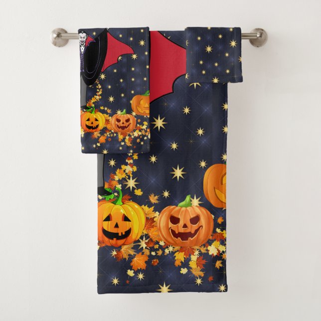 Halloween Vampire Ghost Pumpkins Personalize Bath Towel Set (Insitu)