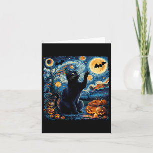 Halloween Van Gogh' Starry Night Black Cat Pumpkin Card