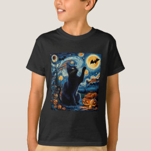 Halloween Van Gogh' Starry Night Black Cat Pumpkin T-Shirt
