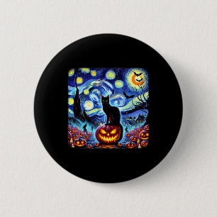 Halloween Van Gogh Starry Night Black Cat Pumpkins 2 Inch Round Button