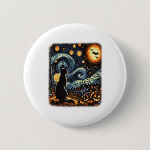 Halloween Van Gogh Starry Night Black Cat Pumpkins 2 Inch Round Button