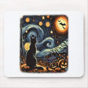 Halloween Van Gogh Starry Night Black Cat Pumpkins Mouse Pad
