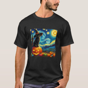 Halloween Van Gogh Starry Night Black Cat Witch Ha T-Shirt