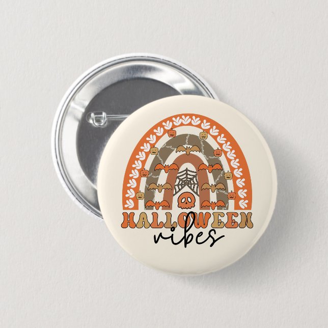 Halloween Vibes Boho Rainbow Fall Halloween 2 Inch Round Button (Front & Back)