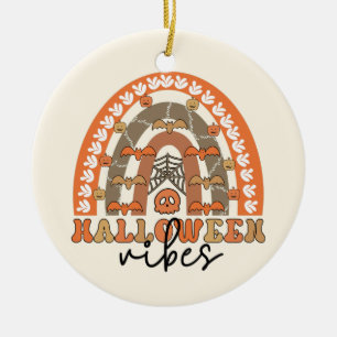 Halloween Vibes Boho Rainbow Fall Halloween Ceramic Ornament