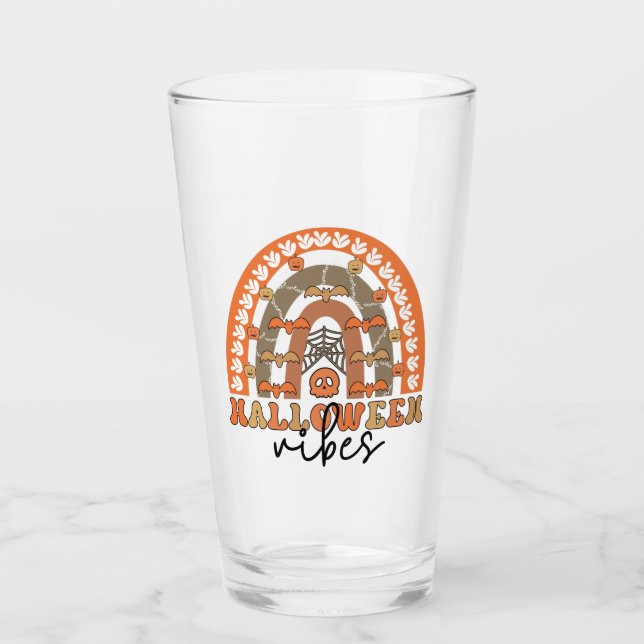 Halloween Vibes Boho Rainbow Fall Halloween Glass (Front)