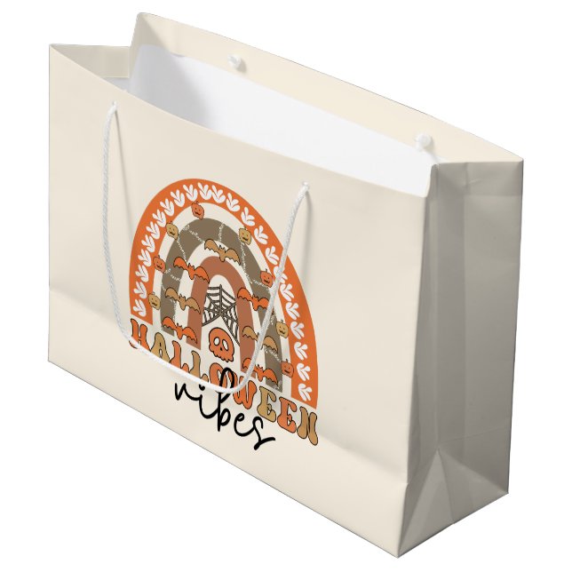 Halloween Vibes Boho Rainbow Fall Halloween Large Gift Bag (Front Angled)