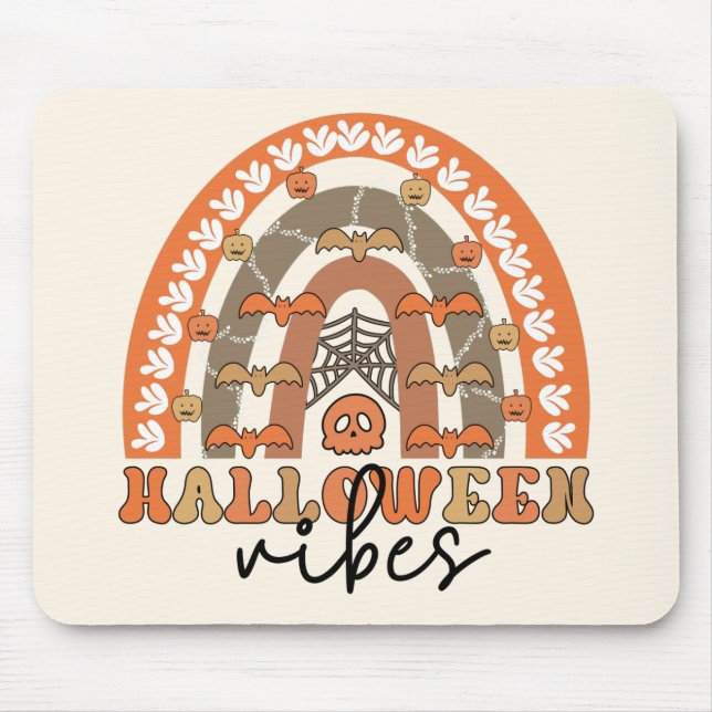 Halloween Vibes Boho Rainbow Fall Halloween Mouse Pad (Front)