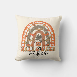 Halloween Vibes Boho Rainbow Fall Halloween Throw Pillow