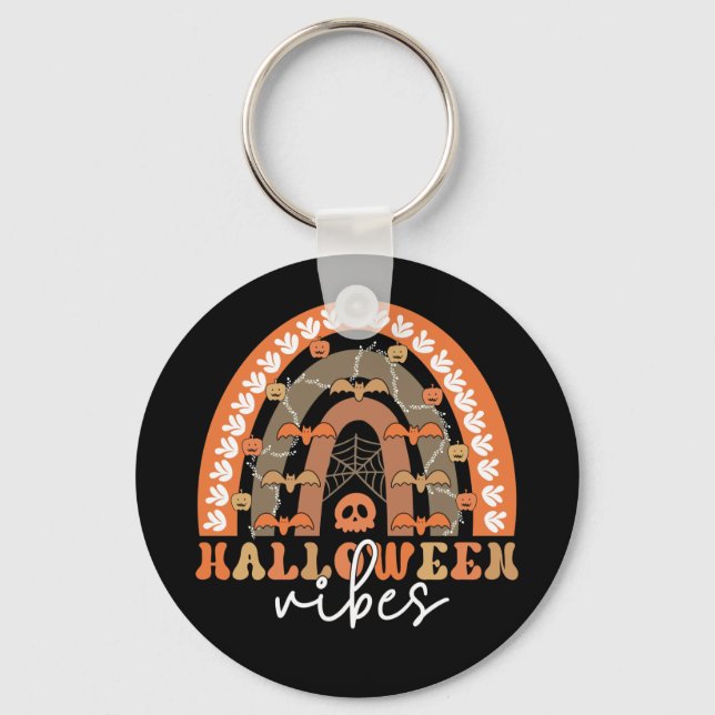 Halloween Vibes Boho Rainbow Fall Spooky Keychain (Front)