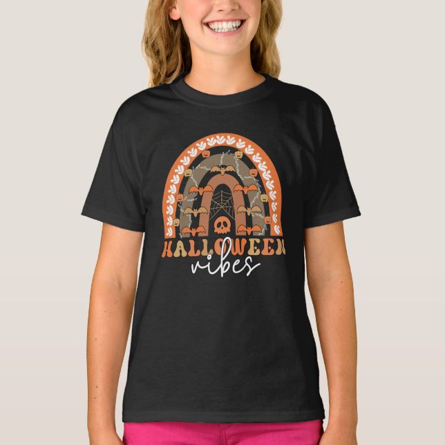 Halloween Vibes Boho Rainbow Fall Spooky T-Shirt (Front)