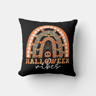 Halloween Vibes Boho Rainbow Fall Spooky Throw Pillow