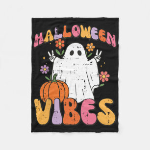 Halloween Vibes Ghost Peace Costume Groovy Women G Fleece Blanket