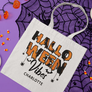 Halloween Vibes Modern Typography Custom Name Tote Bag