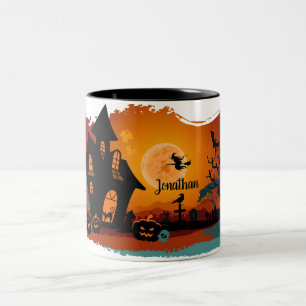 Halloween Vibes Scary Witch Pumpkins Two-Tone Coffee Mug