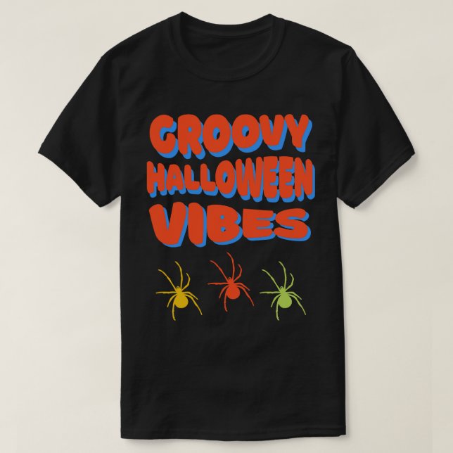 Halloween Vibes Spiders Retro Colours T-Shirt (Design Front)