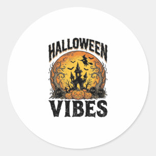 Halloween Vibes Vintage Haunted Moon Shirt Design_ Classic Round Sticker