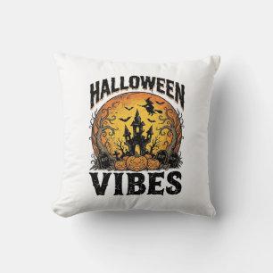 Halloween Vibes Vintage Haunted Moon Shirt Design_ Throw Pillow