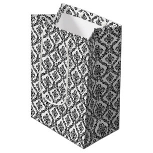 Halloween Victorian Damask Brocade Black on White Medium Gift Bag