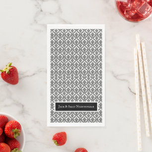 Halloween Victorian Damask Brocade Black on White  Napkin