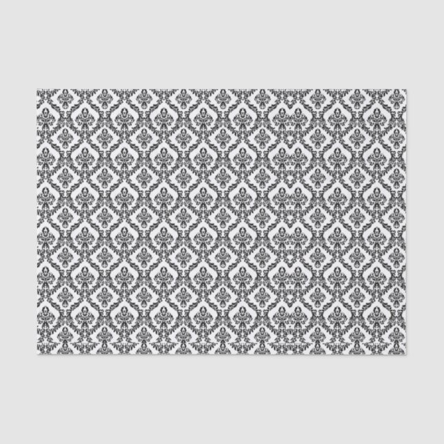 Halloween Victorian Damask Brocade Black on White Tissue Paper (Front)