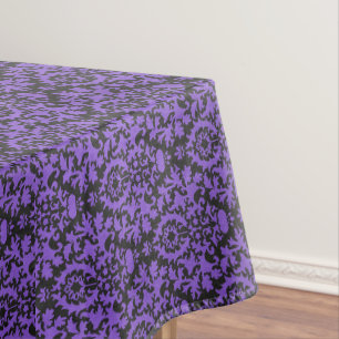 Halloween Victorian Purple & Black Brocade Damask Tablecloth