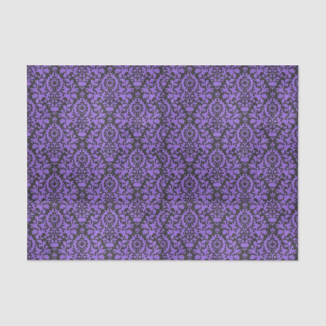 Halloween Victorian Purple & Black Brocade Damask Tissue Paper (Front)