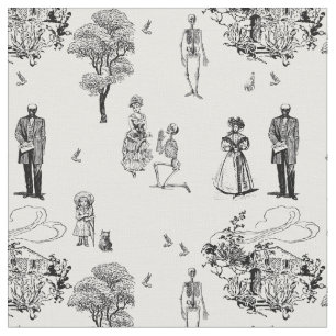 halloween victorian skeleton toile skull fabric