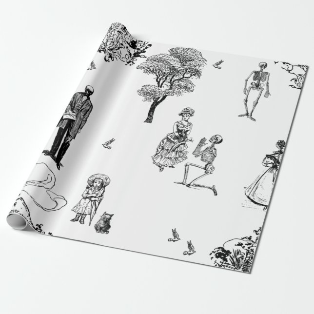 halloween victorian skeleton toile skull wrapping paper (Unrolled)