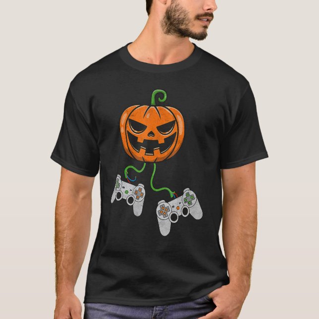 Halloween Video Game Controller Pumpkin  Gamer Cos T-Shirt (Front)