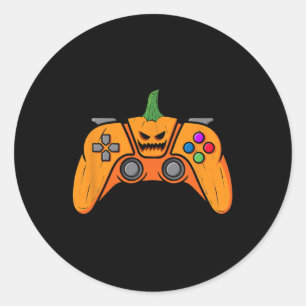 Halloween Video Game Controller With Pumpkin Face Classic Round Sticker